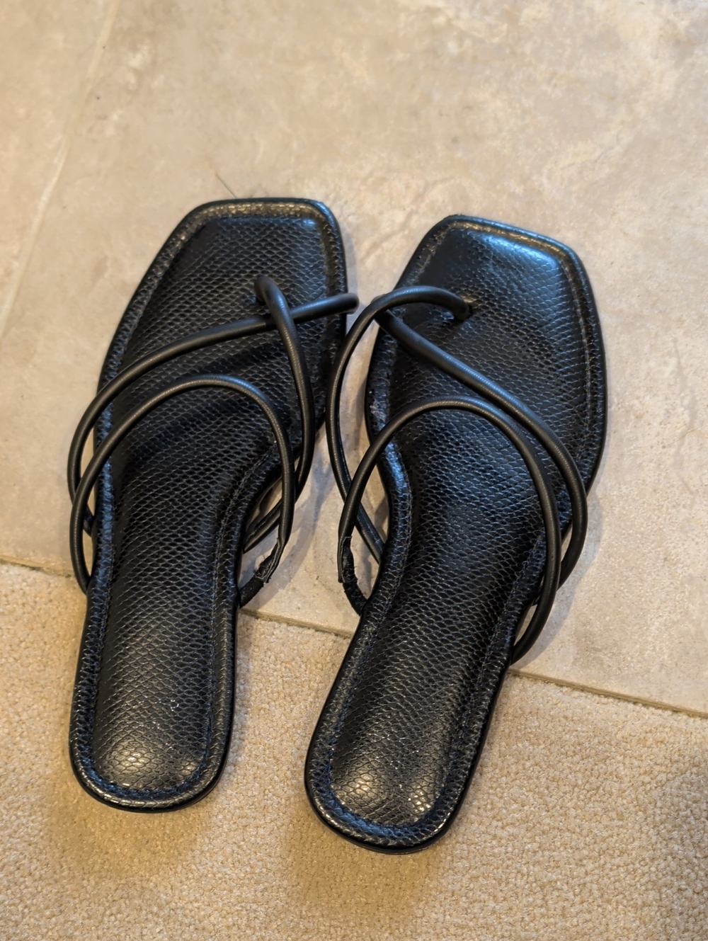 Women’s Black Strappy Square-Toe Sandals
